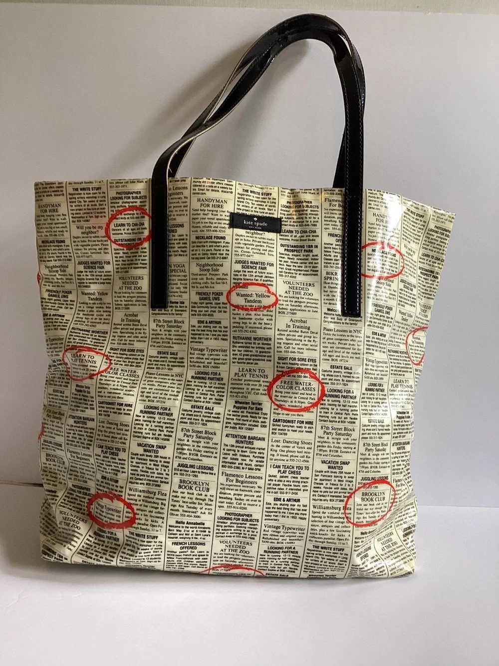 Kate Spade New York Newsprint Canvas Bonton Shopper Tote Bag Classified Ads